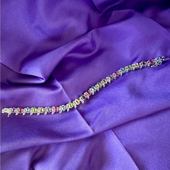 Sterling Silver Multi-Gemstone Tennis Bracelet – Oval Cut Sparkle, 7.5" - Picture 5 of 13